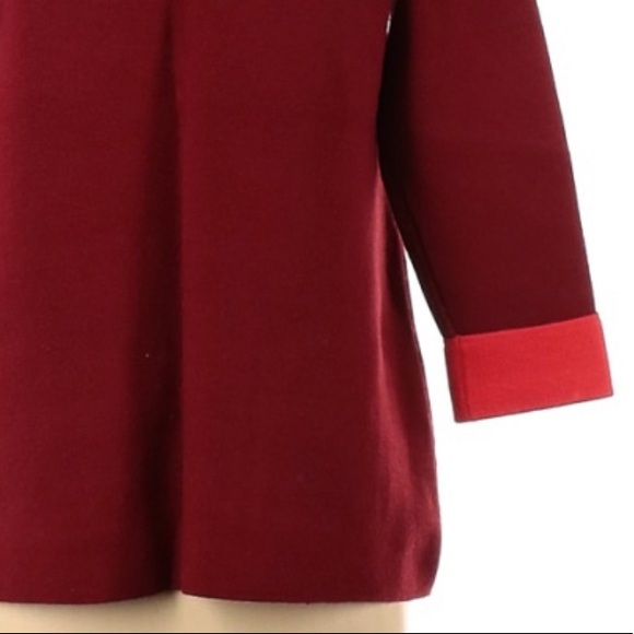 Cynthia Rowley size M burgundy w orange cuffs zip up A-line 3/4 sleeve sweater - Picture 9 of 14